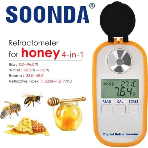 4-in-1 Auto Digital Honey Baume Meter Refractometer Sugar Water Content Detector Honey Concentration Measuring 0-90% Brix Meter