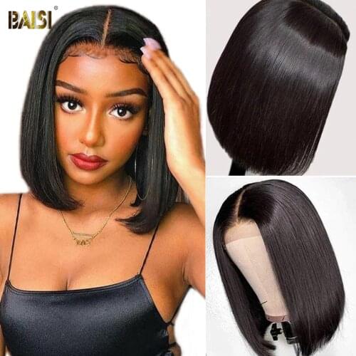 BAISI Brazilian Bob Wig Lace Front Human Hair Wigs For Women Short Straight Lace Front Wig 13x4 Lace Frontal Closure Wig
