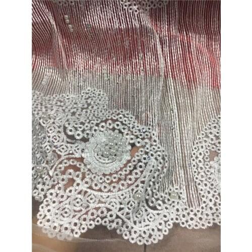 White color 5yards new arrive beaded lace fabric for sawing bridal wedding dress BZL-102446