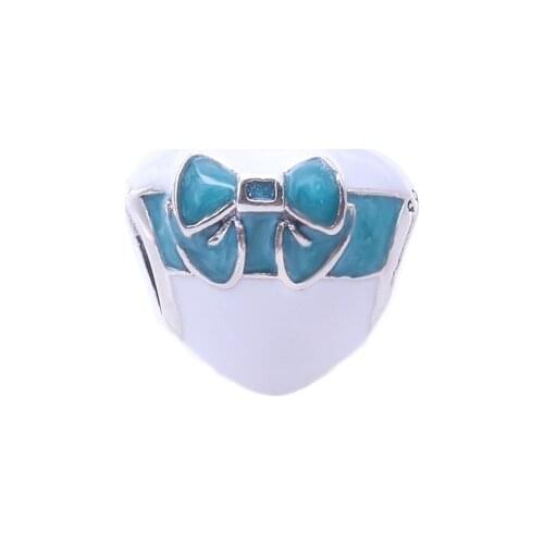 Bewill Hot Sale Genuine 100% 925 Sterling Silver Blue Bowknot White Glass Love Beads Fit Original Bracelet Necklace DIY Jewelry