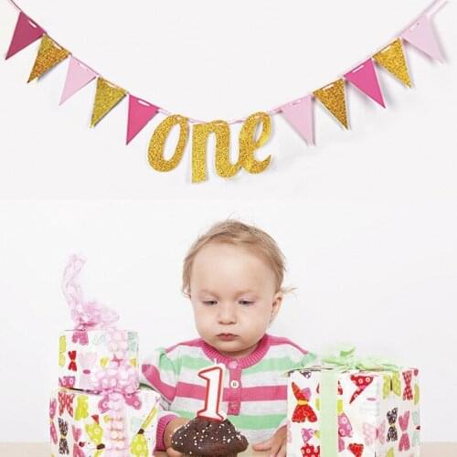 Glitter One Banner Letter Garland Baby 1 Birthday Chair Garland Flag One Bunting Banner Baby Shower First Birthday 1st Birthday