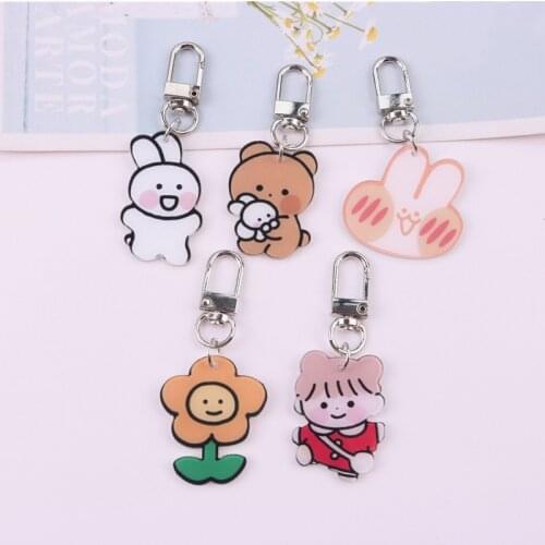 Cute Little Bear Keyring Acrylic Lovely Bunny Puppy Pendant Keychain Jewelry Women Girl Car Bag Key Chains Kids Toy Keyfob Gift