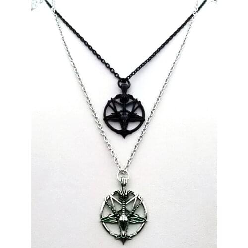 Fashion Vintage Women Men Pentagram Pan God Skull Goat Head Pendant Chain Necklace Jewelry