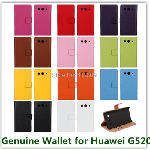 11 Colors Elegant Genuine Leather Wallet Cover for Huawei Ascend G520 G525 with Slot Stand High Quality Free Shipping