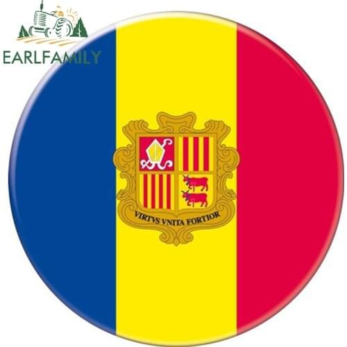 EARLFAMILY 13cm x 13cm Auto Moto Bike Suitcase Laptop Flag Round Andorra Decal Reflective Car Sticker Waterproof 3D Car Styling