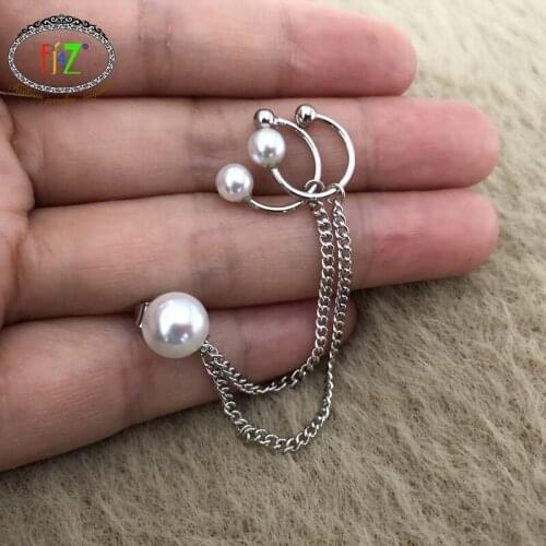 F.J4Z 1PC Hot Cute Cuff Earrings Elegant Simulated Pearl Double Cuffs Tassel Earrings for Women Anti-allergy Jewelry Dropship