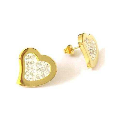 FairLadyHood Classic Heart Stud Earrings Stainless Steel Heart Earrings For Women Gold Color Fashion Zircon Ear Jewelry