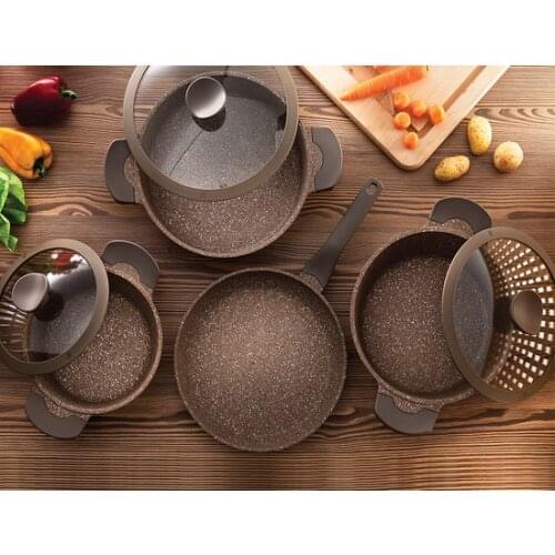 Falez hyper granit coating Touch Plus stylish 7 Piece Set Brown