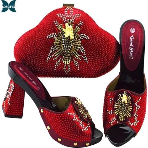 Hot Selling Ladies Italian design Shoes and Bag Set in Wine Color Women Shoes and Matching Bags Party Super high heel