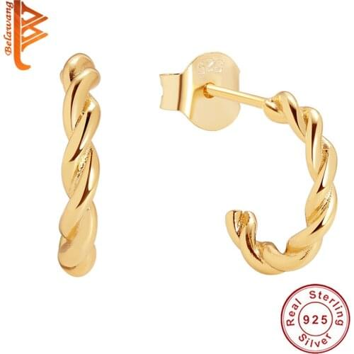 Minimalist 925 Sterling Silver Twisted Small Stud Earrings for Women Fashion 18K Gold Plated Circle Tiny Jewelry
