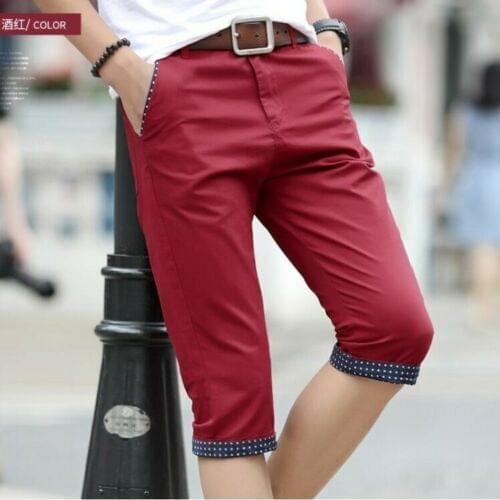 7 Colors Mens Cotton Blend Korean Slim Fit Casual Shorts Mid Rise Knee Length