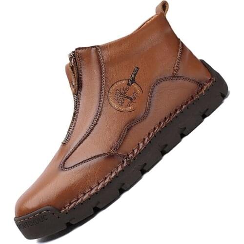 Men Vintage Ankle Boots Handmade Casual Shoes Men Fashion Casual Boots Male Leather Shoes Comfortable Moccasins Tooling Shoes