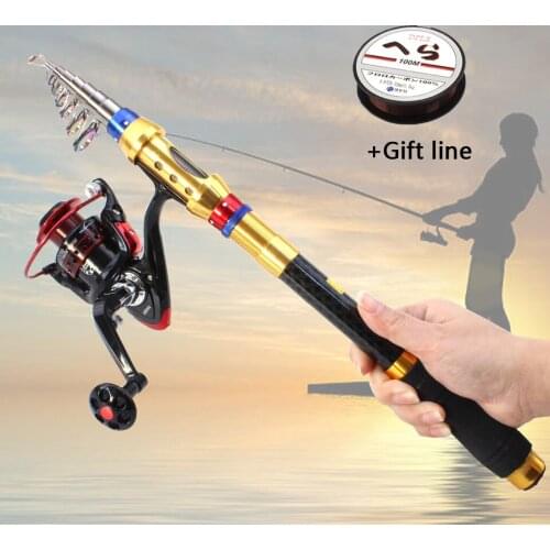 NEW1.8M-3.6M carbon spinning Fishing Rod Carbon Fish Spinning Telescopic Pole and 13BB spinning Fishing Reel Set Fishing Tackle