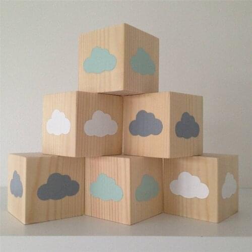 Nordic 3PC Wooden Cloud Square Baby Room Figurines & Miniatures Natural Wedding Decorations Children Toys Christmas Gifts