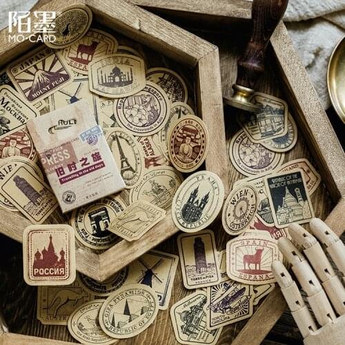 NEW 10 Boxes Decorative Vintage Trip Adhesive Mo.Card Seal Stickers Scrapbook Stick Label Bullet Journal Cute Stationery
