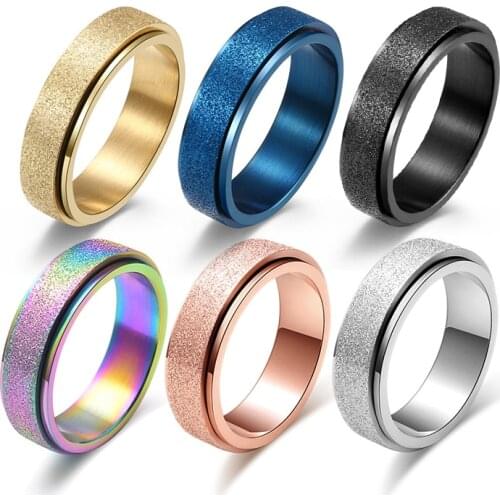 6mm Spinner Wedding Ring for Women Men Stress Release Rotatable Sandblasting Stainless Steel Bands Casual Tail Exquisite Ring