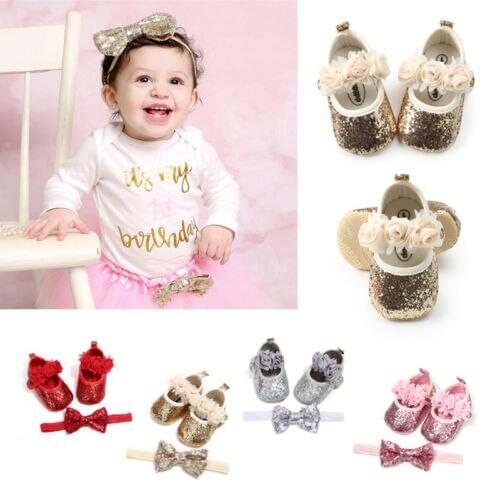 Baby Girl Shoes Headband Moccasin Infant Toddler Wedding Party Crib Prewalkers Casual Fashion