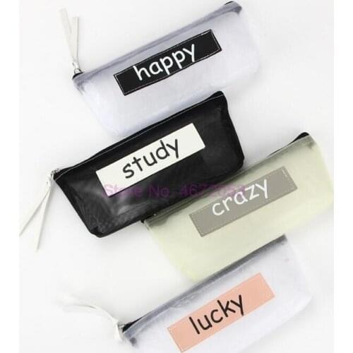 500pcs/lot Transparent Pencil Case Mesh Pencil Bag For Kids Girls Gift Office School Supplies Stationery Nylon Zipper Pencilcase