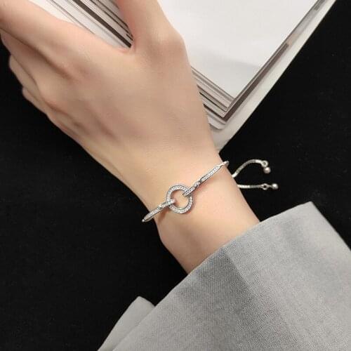 Authentic REAL. 925 Sterling Silver Fine Jewelry Zircon aaa+ Tennis Open Lucky Circle Geometric Chain Bracelet adjust GTLS952