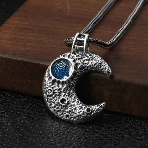 925 Sterling Silver Lovers Moon Pendants S925 Tibetan Silver Universe The Galaxy Pendants Moon Antique Silvery Lovers Pendants