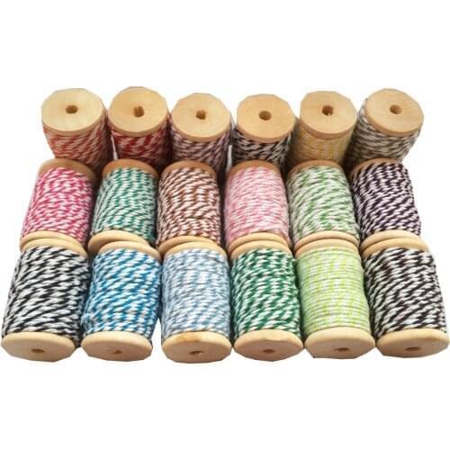 3pcs/lot 26 mix color Cotton bakers Twine 12ply cotton twine cotton cords 10meter wooden spool for DIY Packing
