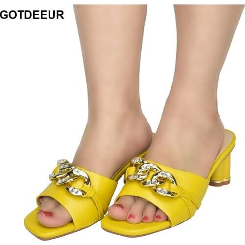 Casual Shoes Summer Womens Slippers Metal Chain Slides Ladies Open Toe Comfortable Women Shoes High Heel Open Toe Pumps