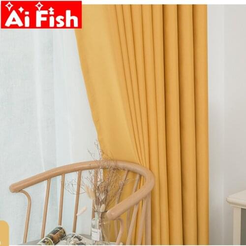 Modern Bright Yellow Silk Soft Curtain Fabric Physical Blackout Curtains For Bedroom Green Opaque Sunshade Window Drapes #25