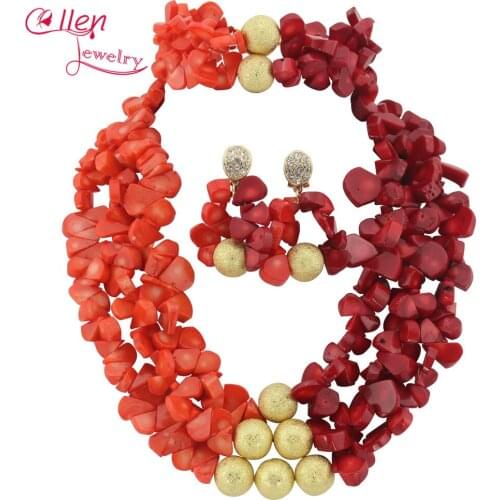 Stylish African Nigerian Wedding Beads Jewelry Set Coral Jewelry Set Coral Beads Necklace Set African Jewelry Set W6801