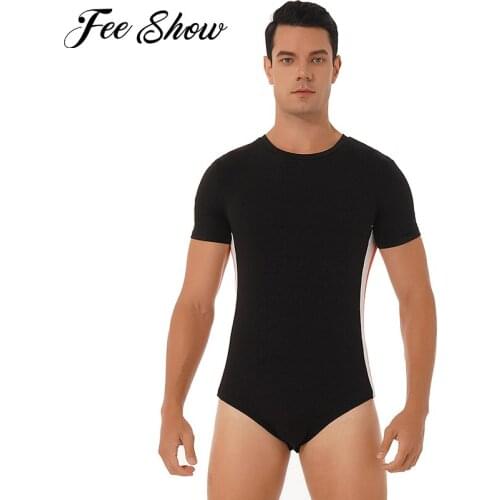 Man Summer Breathable Gymnastics Leotard Running Gym Workout Clothes Short Sleeves Press Buttons Crotch Casual Jumpsuit Bodysuit