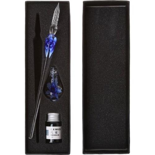 New 6 Colors Vintage Handmade Art Elegant Crystal Floral Glass Dip Pen Sign Ink Pens Gift