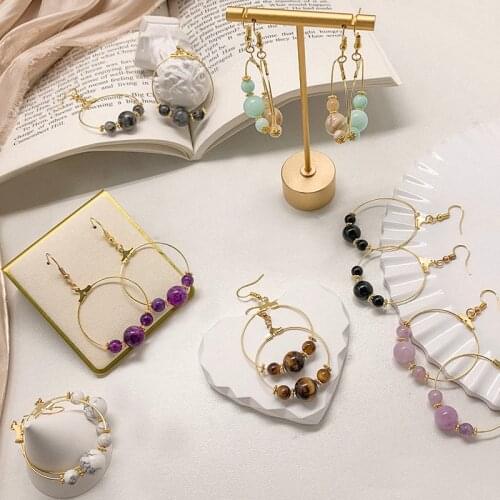 Ethnic Style Vintage Dangle Earrings For Women 2021 Bohemian Temperament Handmade Natural Stone Gold Hoop Earrings Korea Jewelry