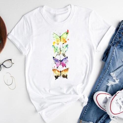 Women Graphic Butterfly Watercolor 2021 Trend Sexy Fashion Print Short Sleeve Summer Female Clothes Tops Tees Tshirt T-Shirt