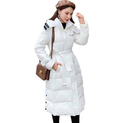 Jacket winter female hooded warm parka coat woman bright high-quality street down jacket womens slim long white duck down jacket