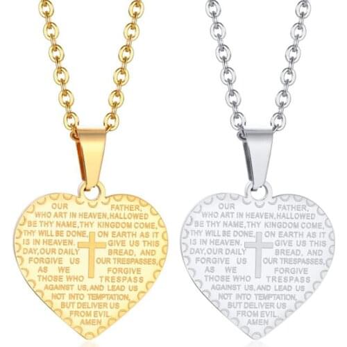 Stainless Steel Gold Bible Verse Engrave Heart Tag Pendant Necklace Jewelry Gift For Men Women with Chain