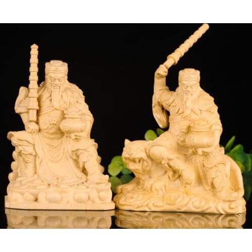 10cm Zhao Gongming Boxwood Sculpture God of Wealth Car Decoration Feng Shui Home Decor