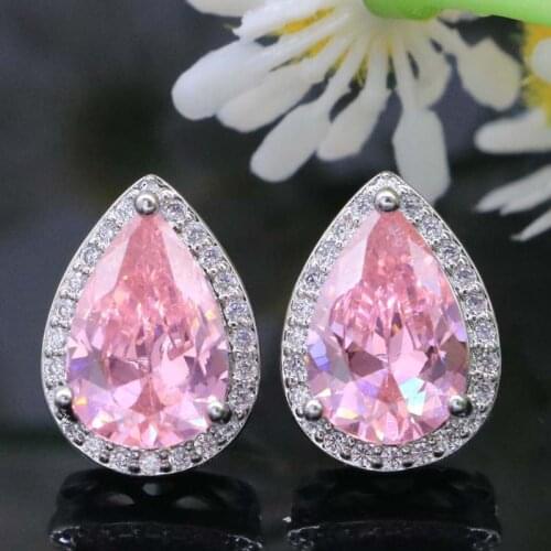 35x13mm Jewelry Set Drop Pendant For Womans Created Fire Mystic Violet Topaz CZ Ladies Silver Earrings