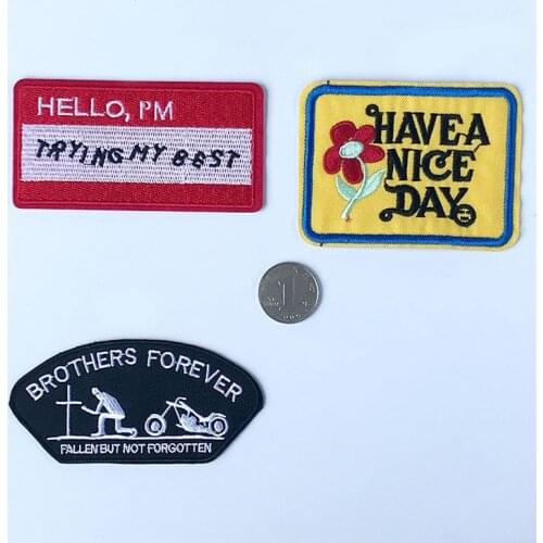 20pcs/lot Small Embroidery Patch Letter Nice Day Brother Try Best Flower Clothing Decoration Diy Iron Heat Transfer Applique