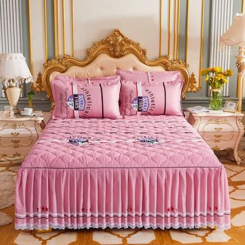2020 new products Thickened twill quilting Bed spread Fitted Sheet Pillowcases 2/3 pcs Pleated lotus leaf lace Princess bedding