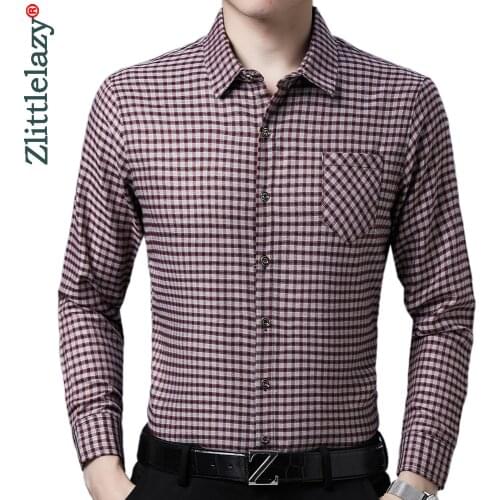 2020 brand long sleeve men social shirt streetwear casual pocket plaid shirts dress mens slim regular fit clothes fashions 90806