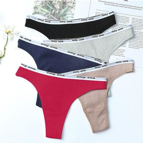 3Pcs Women Sexy Low Rise Ribbed Stretchy G-string Cotton Soft Thongs Briefs Underwear Womens panties lingerie