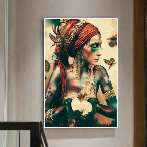 African Woman with Butterfly Canvas Art Posters and Prints Modern Colorful Girl Paintings on The Wall Art Pictures Home Decor
