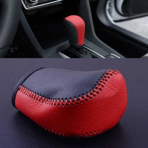 Beler Car Interior Gear Shift Knob Leather Head Handbrake Grip Cover Collars Fit For Honda Civic 2016 2017