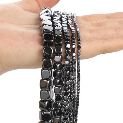 Natural Stone Beads Fillet Cube Black Hematite Loose Spacer Beads for Jewelry Making Needlework DIY Bracelets Accessories 2-8MM