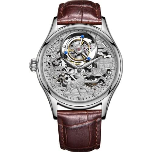 Tourbillon Watch Fully Automatic Mechanical Luxury Brand Business Men Watch Personality Embossed Dog Tough Guy Pilot Male Clock