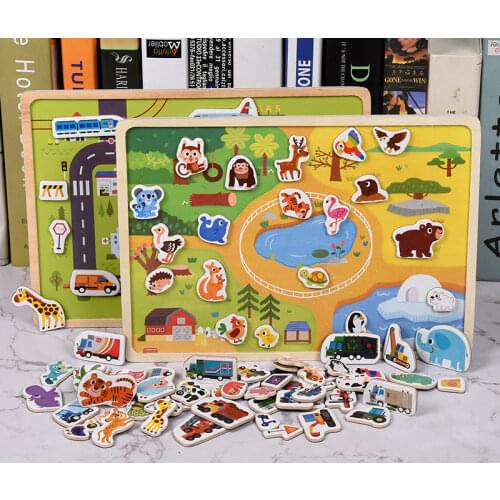 Wooden Magnetic 3D Cognitive Animal Transportation Jigsaw Puzzle Toy for Childrens Intellectual Development Building Block Toy