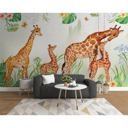 Beibehang Customized modern nordic minimalist giraffe leaf flower childrens house background wallpaper papier peint