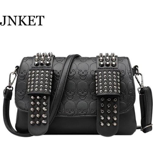 JNKET New Fashion PU Leather Women Rivet Shoulder Bag Large Capacity Crossbody Bags Embossed Skull Sling Bag