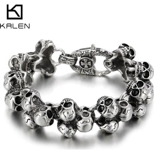 Kalen 24mm Gothic Style Stacked Skull Accessory Chain Mens Bracelet Party Jewelry