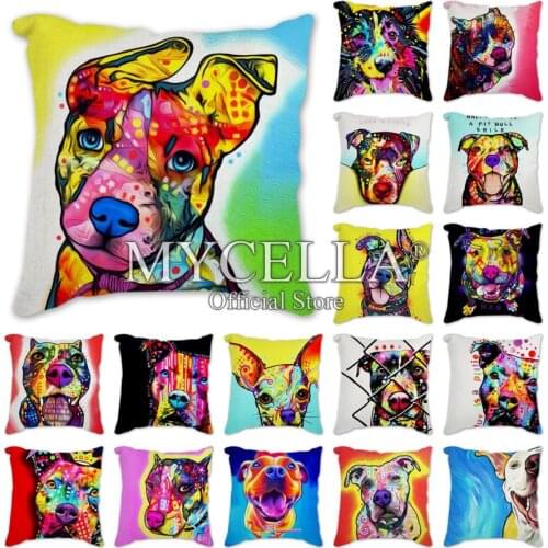 Oil Painting Colorful Dog Cushion Cover Family For Sofa Chair Cartoon Animals Printed Pillow Cover Home Decoration Pillowcase
