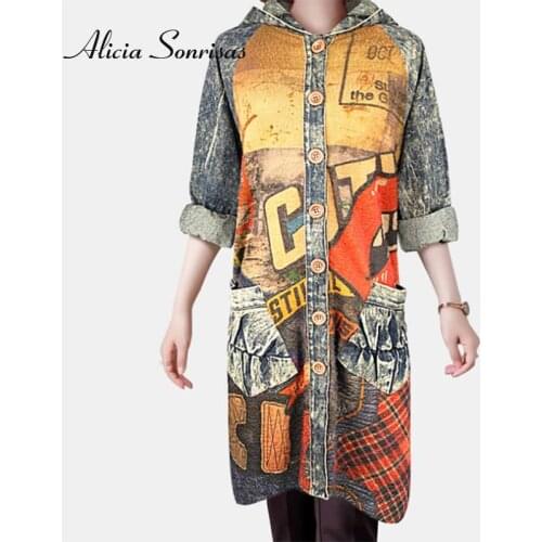 Plus Size Knitted Spliced Denim Jacket Women Autumn New Loose Thin Asymmetrical Hooded Oversized Letter Jean Jacket